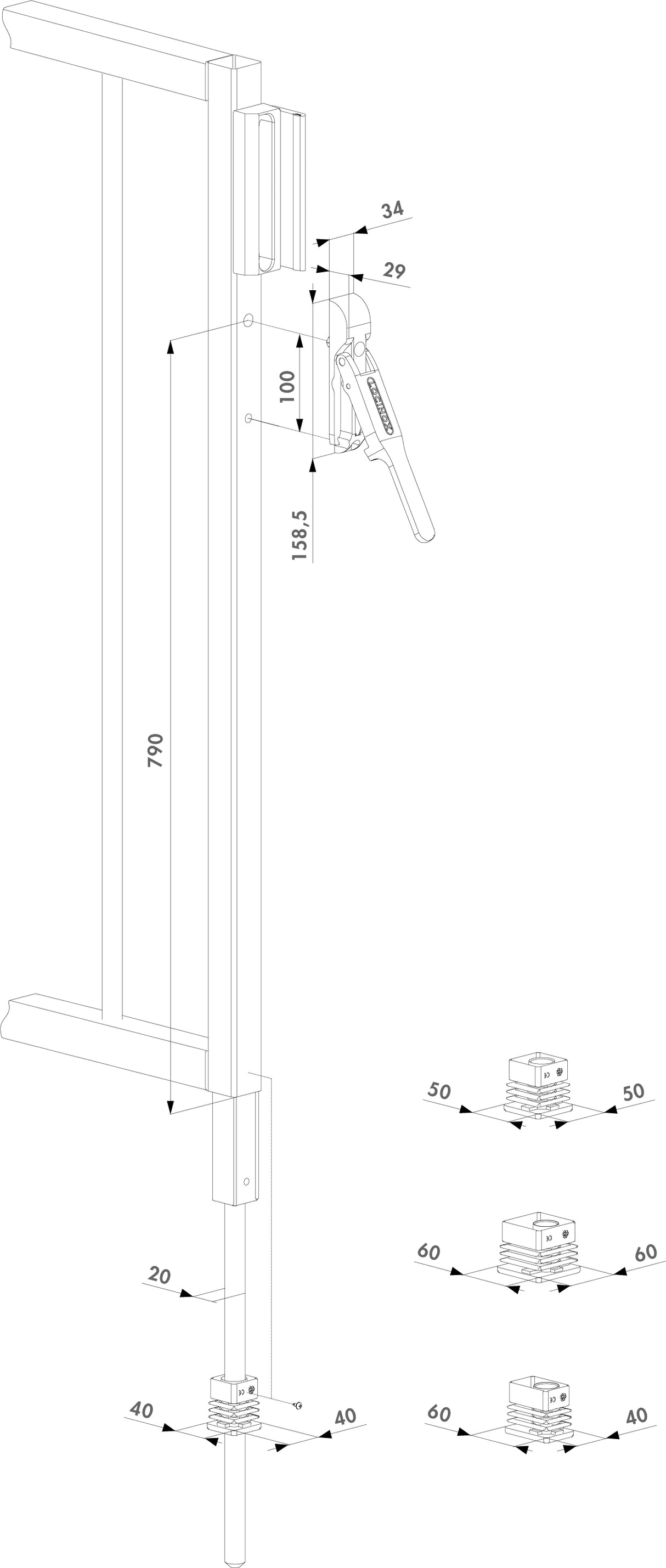 Verrou de sol integré au cadre SUBY