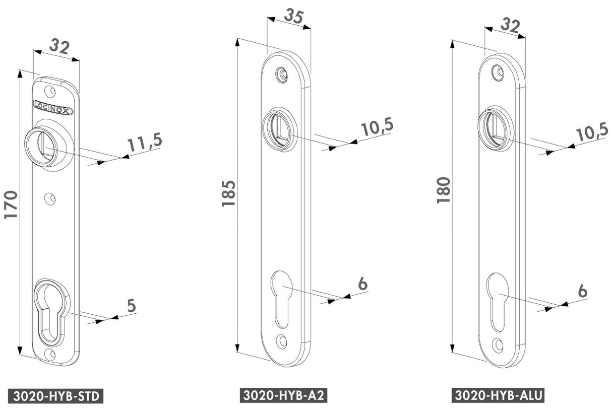 Plaques longues pour serrures à encastrer