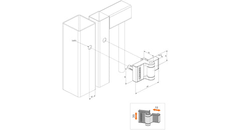 Charnière en applique design à visser, ouverture 180° et réglable sur 2 dimensions PUMA