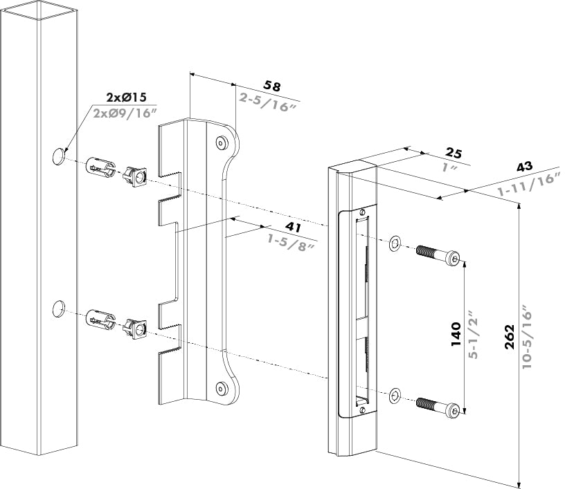 Gâche en applique en acier inoxydable pour serrures à encastrer